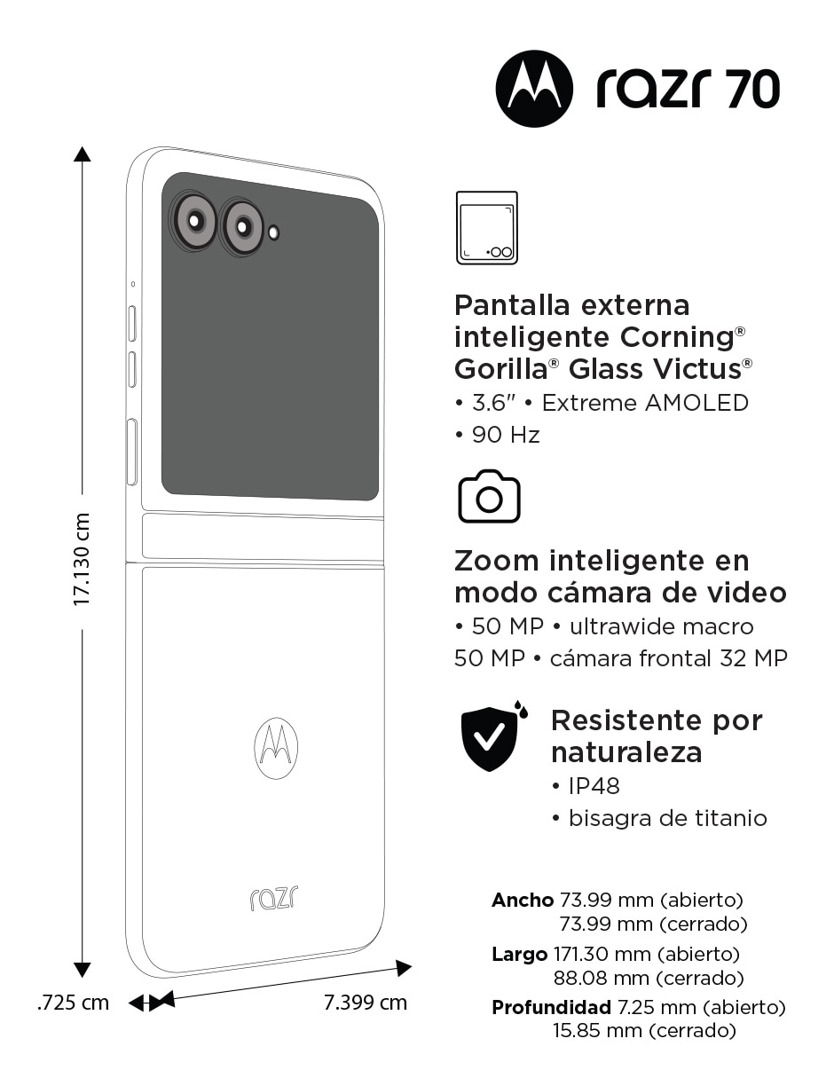 Razr 70 Corning Gorilla Glass 6.9 pulgadas