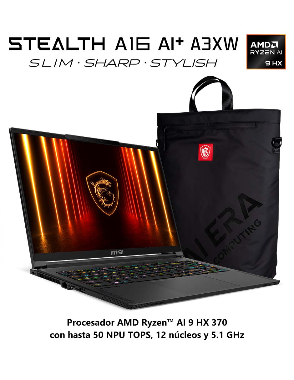 Laptop gamer Stealth A16 AI+ A3XWFG-020MX 16 pulgadas QHD+ AMD Ryzen AI 9 HX 370 NVIDIA GeForce RTX 5060 32 GB RAM 1 TB SSD