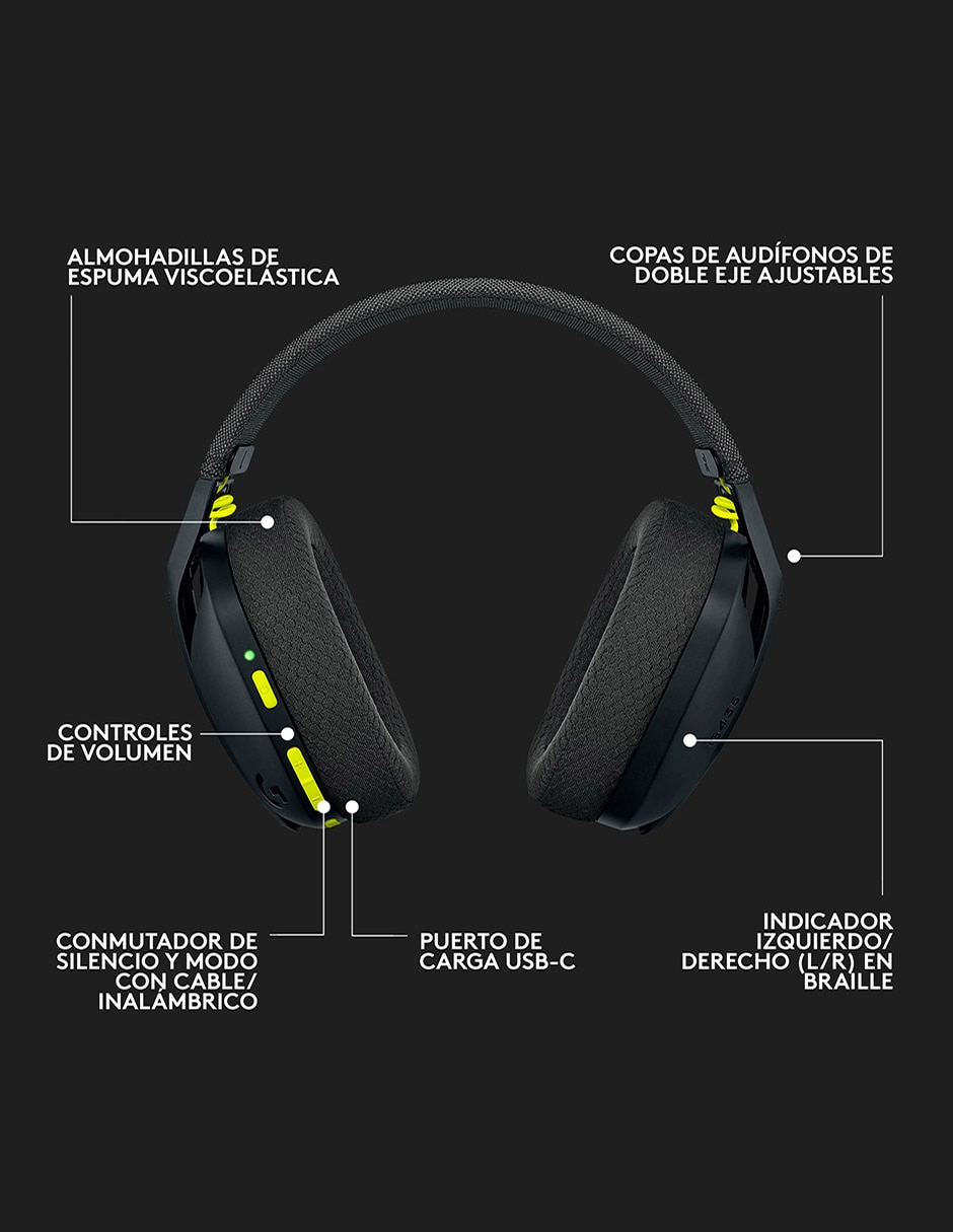 Audífonos gamer Over-Ear Headset Logitech G435 inalámbricos con cancelación de ruido