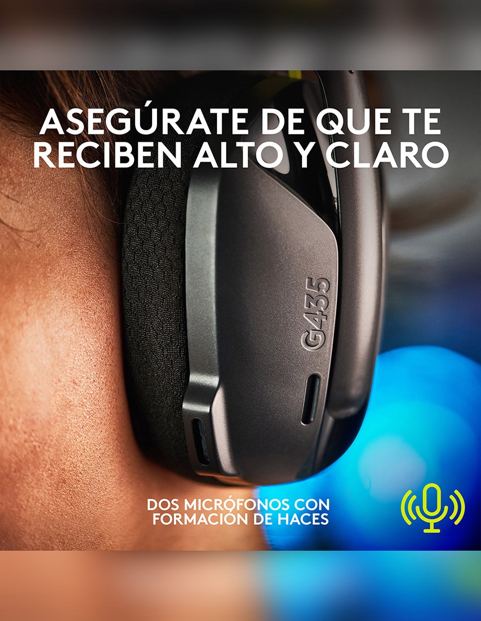 Audífonos gamer Over-Ear Headset Logitech G435 inalámbricos con cancelación de ruido