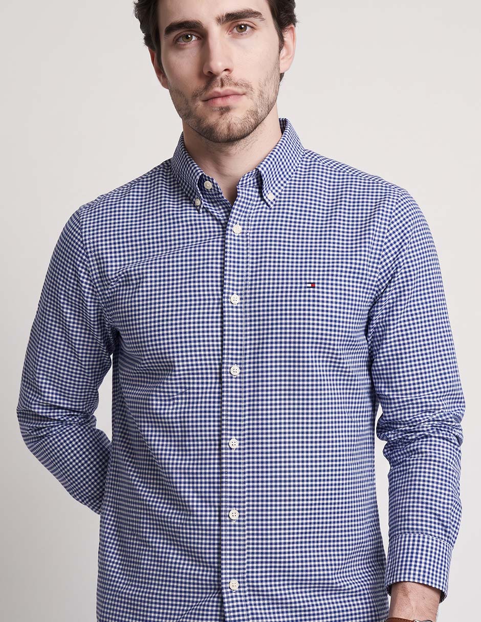 Camisa casual hilfiger de algodón manga larga para hombre