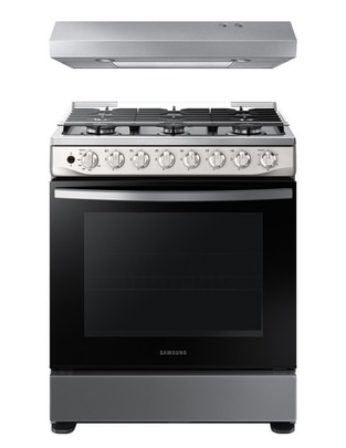 Combo estufa de piso a gas natural/lp 76.7 cm F-NK30BT5411MS de 6 quemadores + campana
