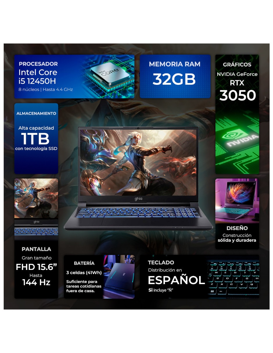 Laptop gamer GLBE-3050Ci5321T 15.6 pulgadas Full HD Intel Core i5 NVIDIA GeForce RTX 3050 32 GB RAM 1 TB SSD