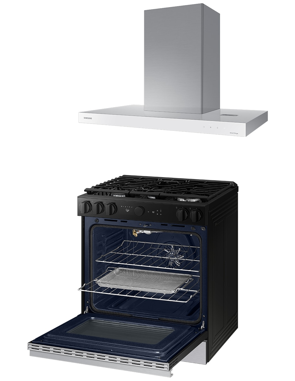 Combo estufa de piso a gas natural/lp Bespoke 76.1 CM F-NSG870SRNK36 de 5 quemadores + campana