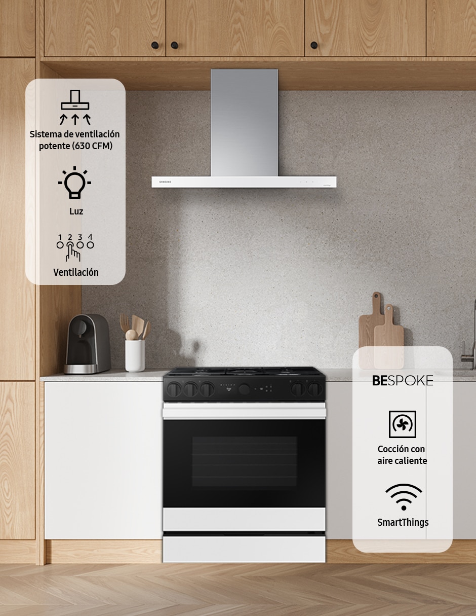 Combo estufa de piso a gas natural/lp 76.1 CM F-NSG85012NK36 de 5 quemadores + campana