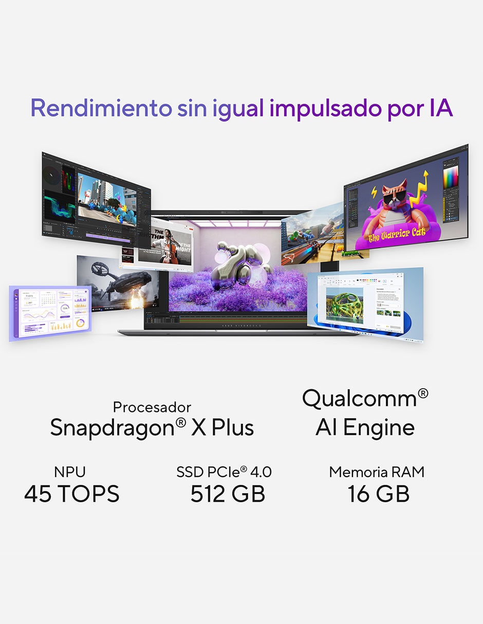Laptop thin & light Vivobook S 15 OLED 15.6 pulgadas 3K Qualcomm Adreno 16 GB RAM 512 GB SSD