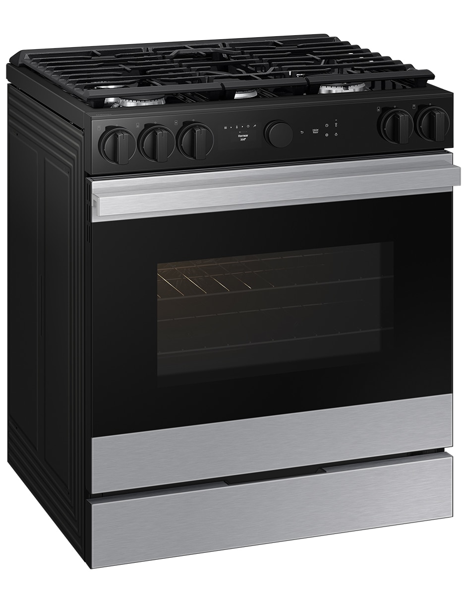 Combo estufa de piso a gas natural/lp Bespoke 76.1 CM F-NSG870SRNK36 de 5 quemadores + campana